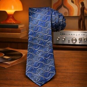 Vintage Emilio Ponti Hand Made Silk Necktie Men's Blue 70s Theme Classic 58"